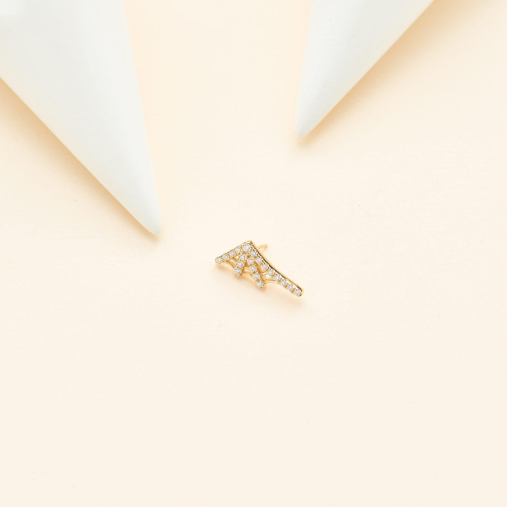 worn on model - 14K solid gold lab diamond spider web design flat back stud earring nickel-free