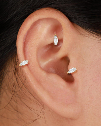 14K Solid Gold Princess Lab Diamond Clicker Hoops Helix Rook Helix Tragus Ring