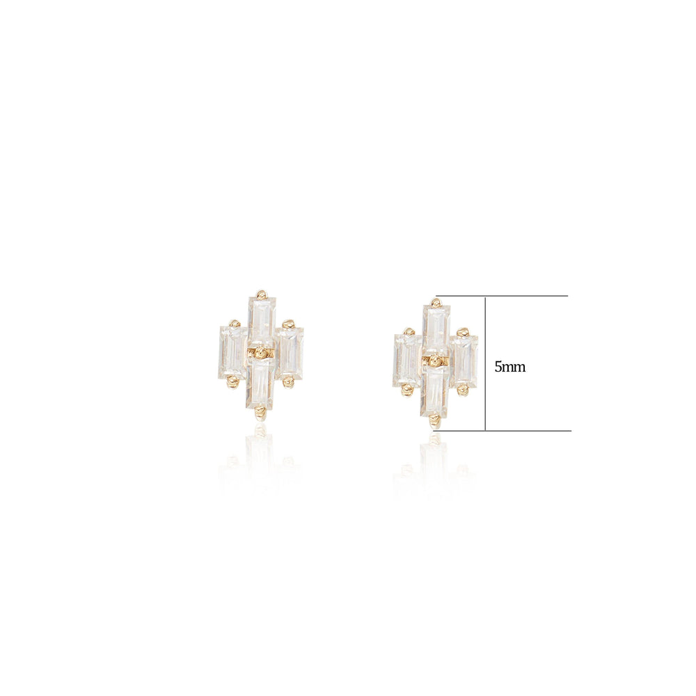worn on model - 14K solid gold baguette-cut lab diamond labret stud push pin design 20g nickel-free