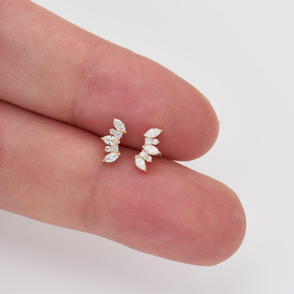 alternate view of 14K solid gold marquise-cut lab diamond for cartilage piercing flat back stud earring 20g nickel-free