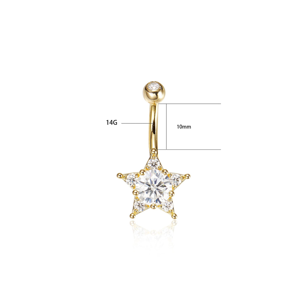 worn on model - 14K solid gold marquise-cut lab diamond floral for navel piercing belly button ring 14g nickel-free