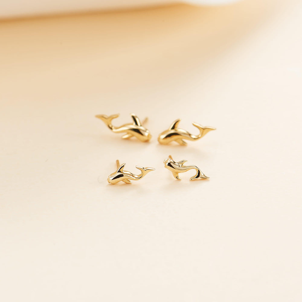 worn on model - 14K solid gold flat back stud earring threadless design nickel-free