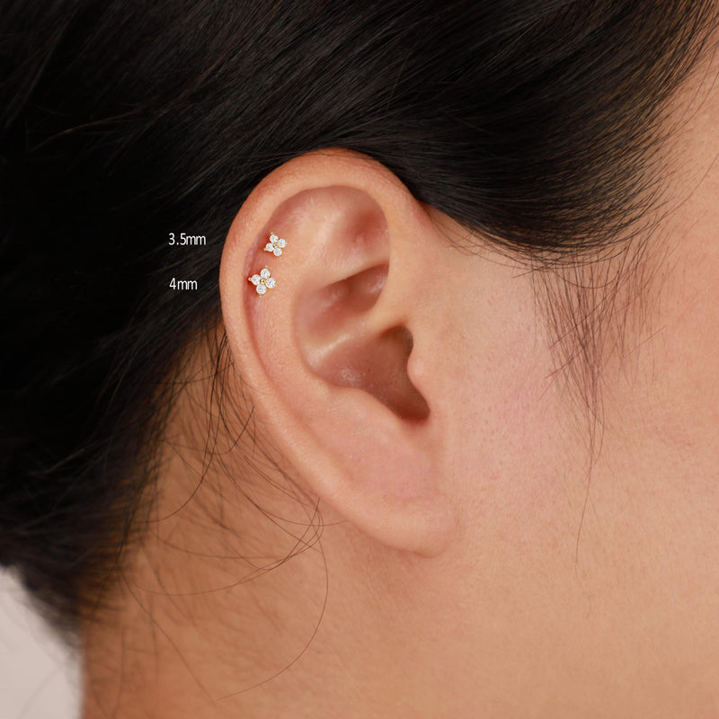 3.5mm/4mm 14K Solid Gold Flower Cartilage Stud Earrings, Threadless Push Pin Labret Stud