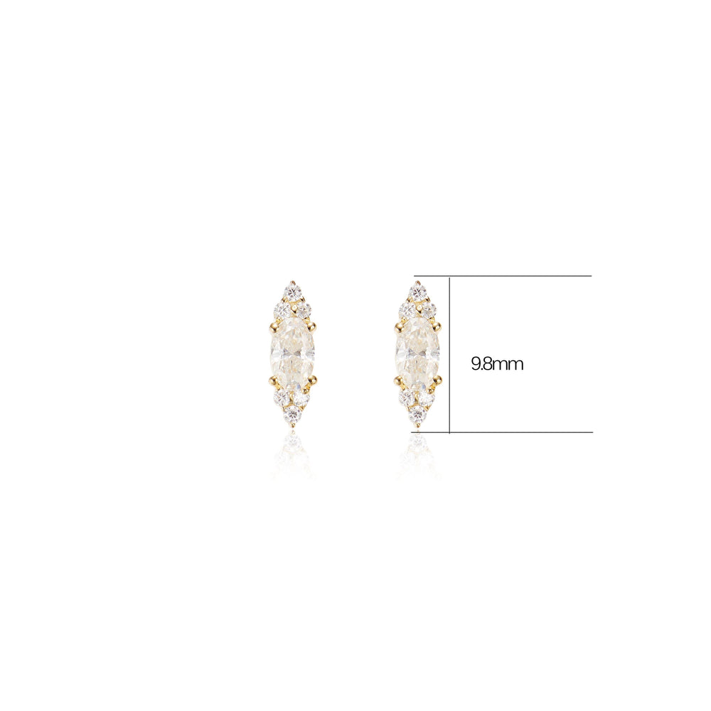worn on model - 14K solid gold oval lab diamond for cartilage piercing flat back stud earring threadless design nickel-free