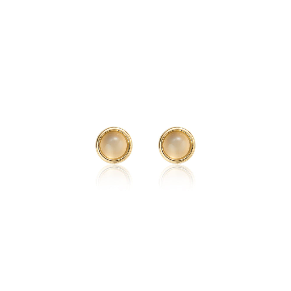 side angle of 14K solid gold moon-shaped flat back stud earring threadless design nickel-free