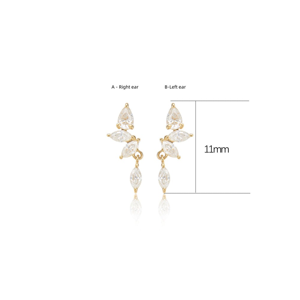 side angle of 14K solid gold lab diamond dangle cartilage earring threadless flat back