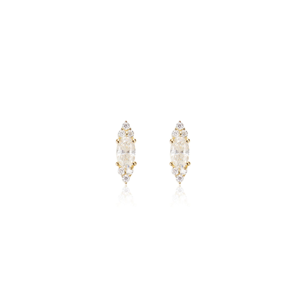 side angle of 14K solid gold oval lab diamond for cartilage piercing flat back stud earring threadless design nickel-free