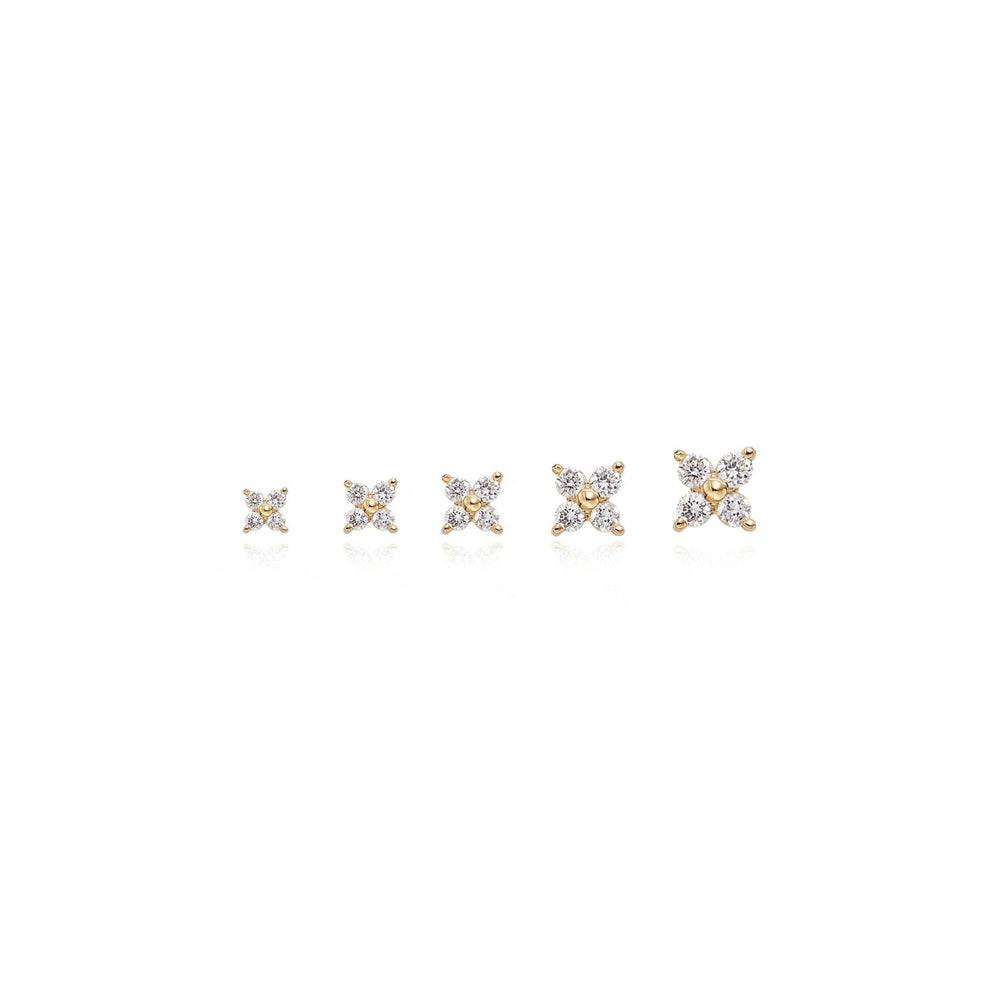 side angle of 14K solid gold lab diamond floral for cartilage piercing flat back stud earring nickel-free