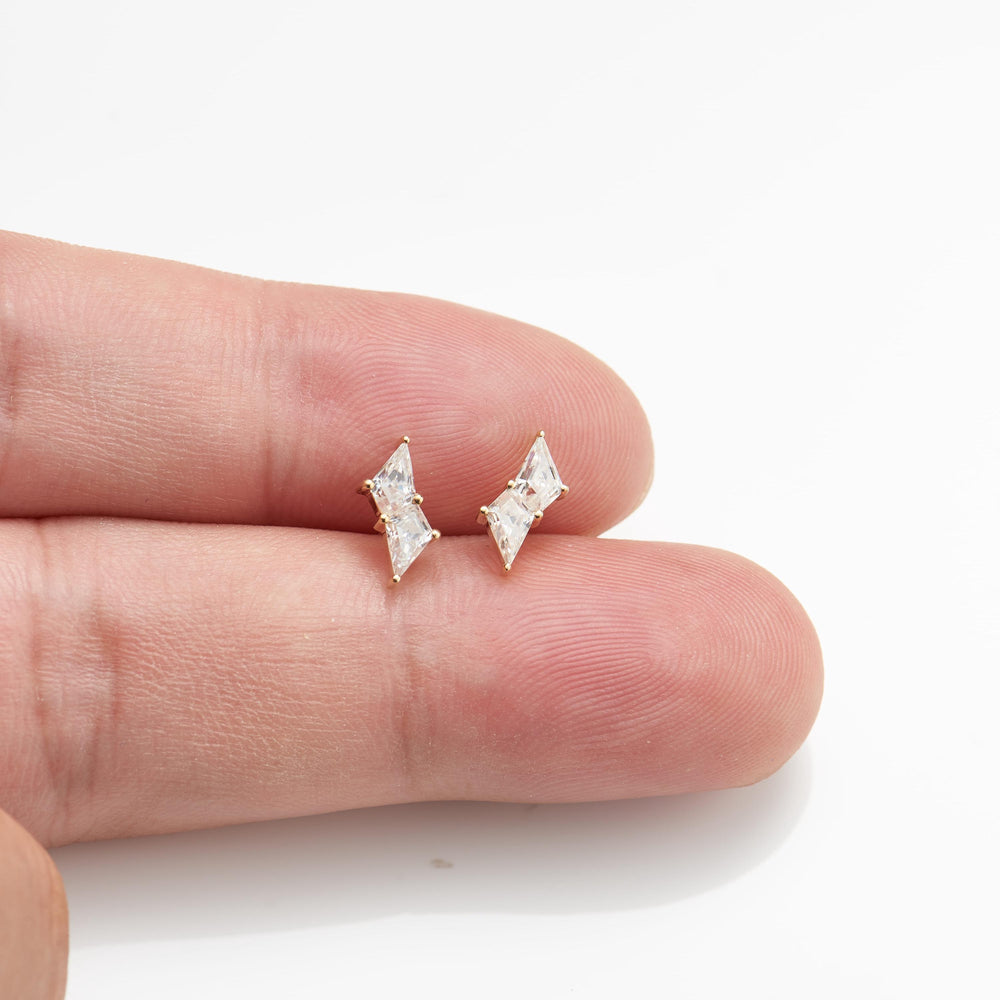 alternate view of 14K solid gold moissanite for cartilage piercing flat back stud earring nickel-free