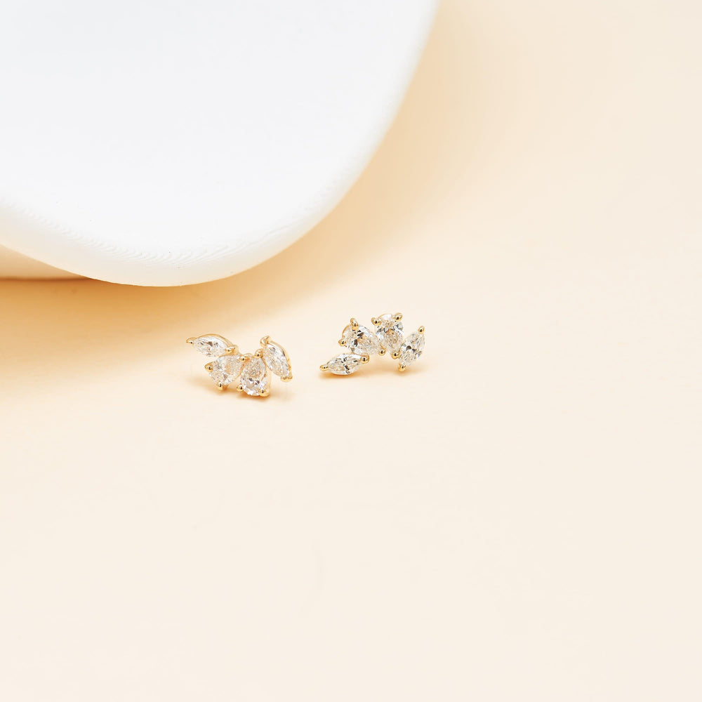 additional perspective of 14K solid gold lab diamond flat back stud earring threadless design nickel-free