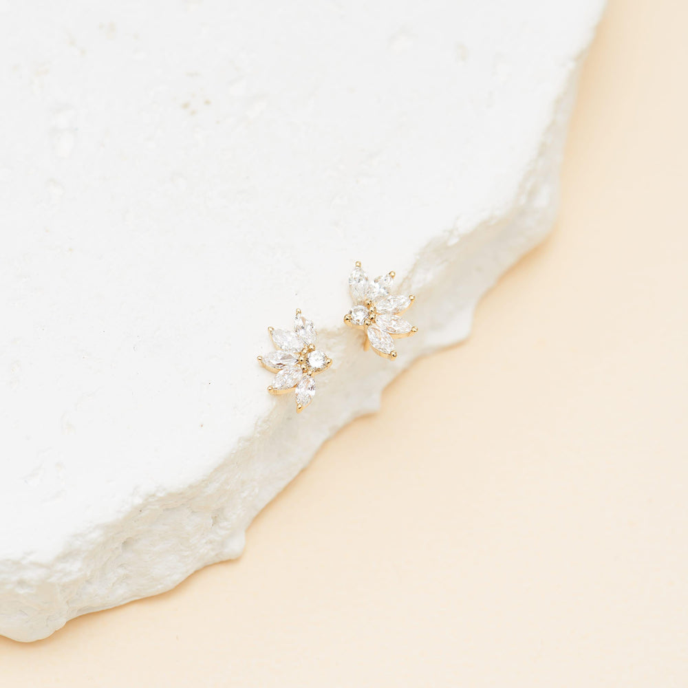 worn on model - 14K solid gold lab diamond flat back stud earring threadless design 20g nickel-free