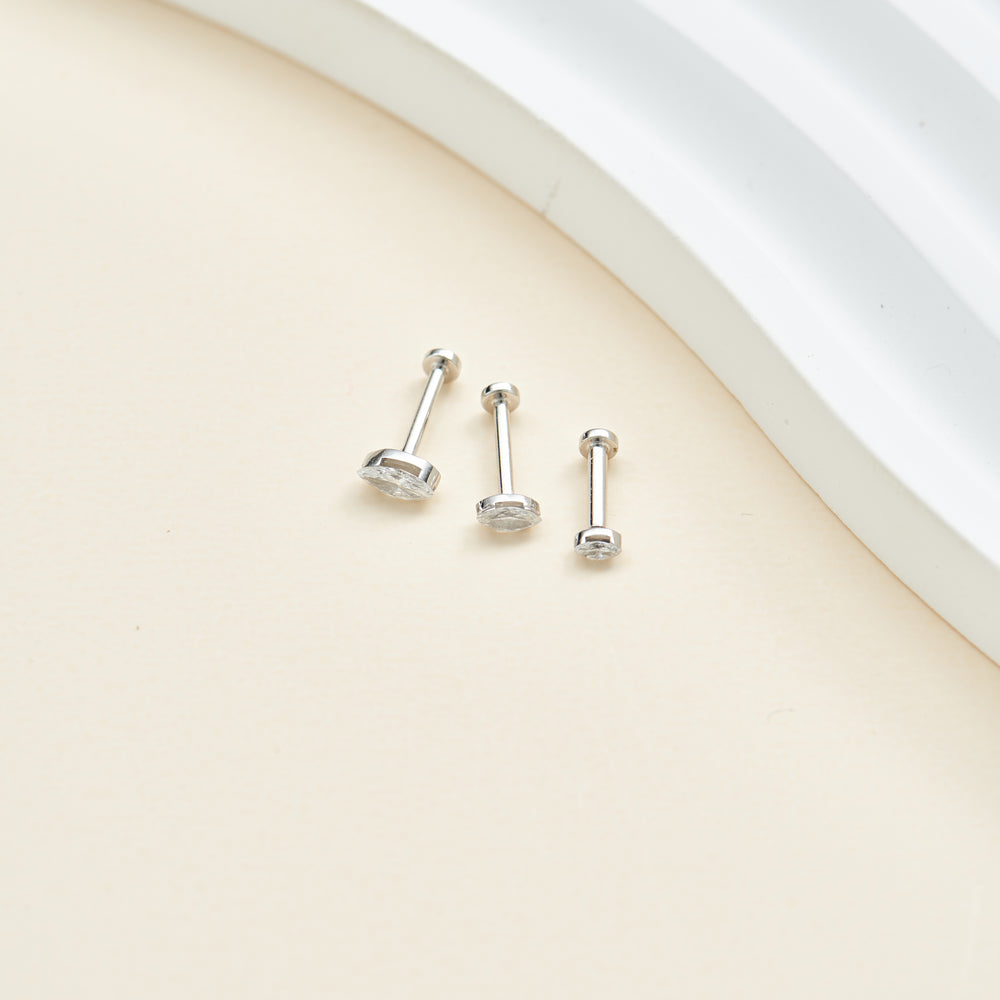 additional perspective of 14K solid gold marquise-cut lab diamond invisible setting flat back stud earring screw back desi...