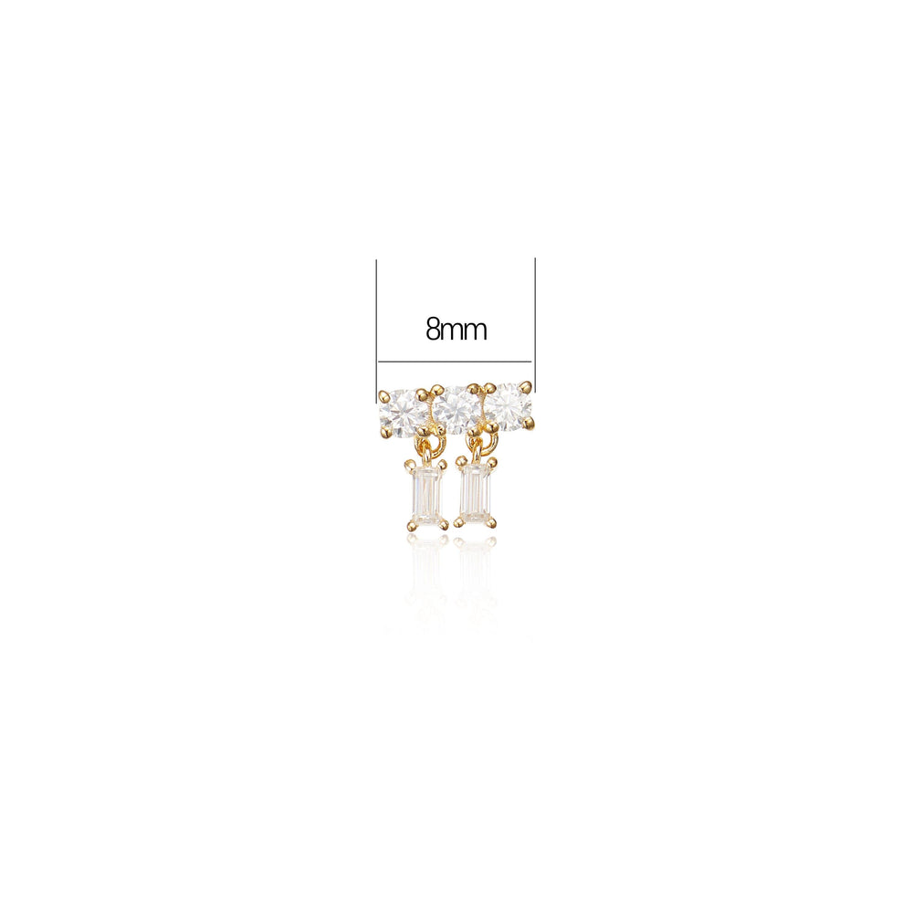 worn on model - 14K solid gold bar design for cartilage piercing dangle earring threadless design nickel-free