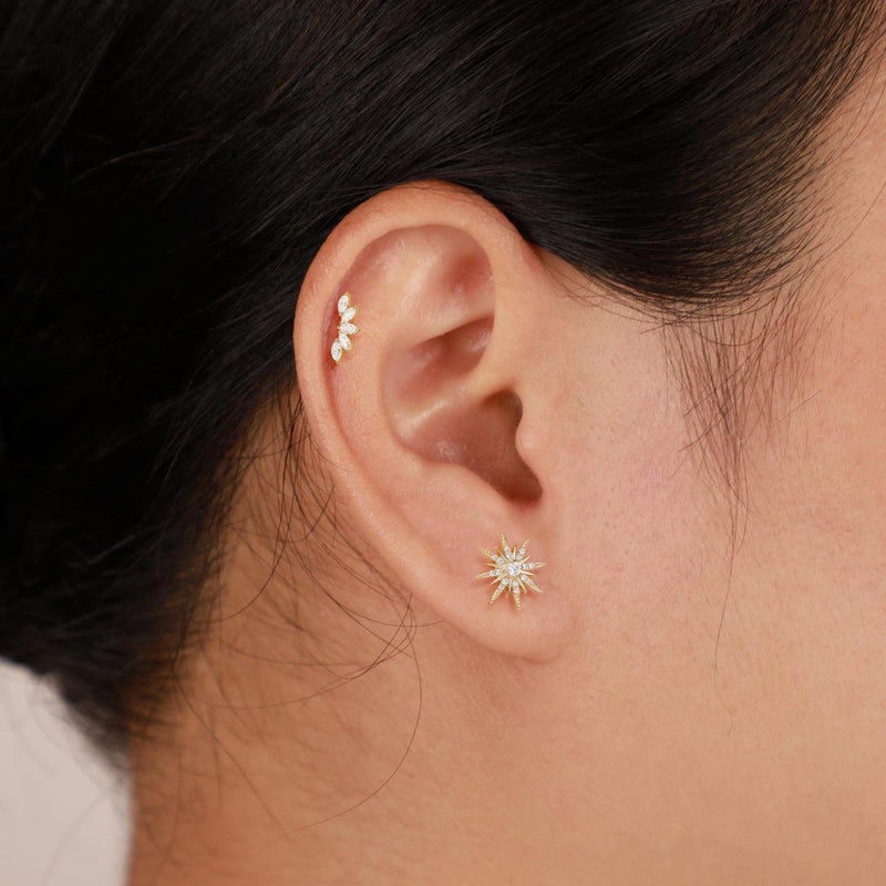 14K Solid Gold Push Pin Labret Stud, Lab Diamond Cartilage Stud