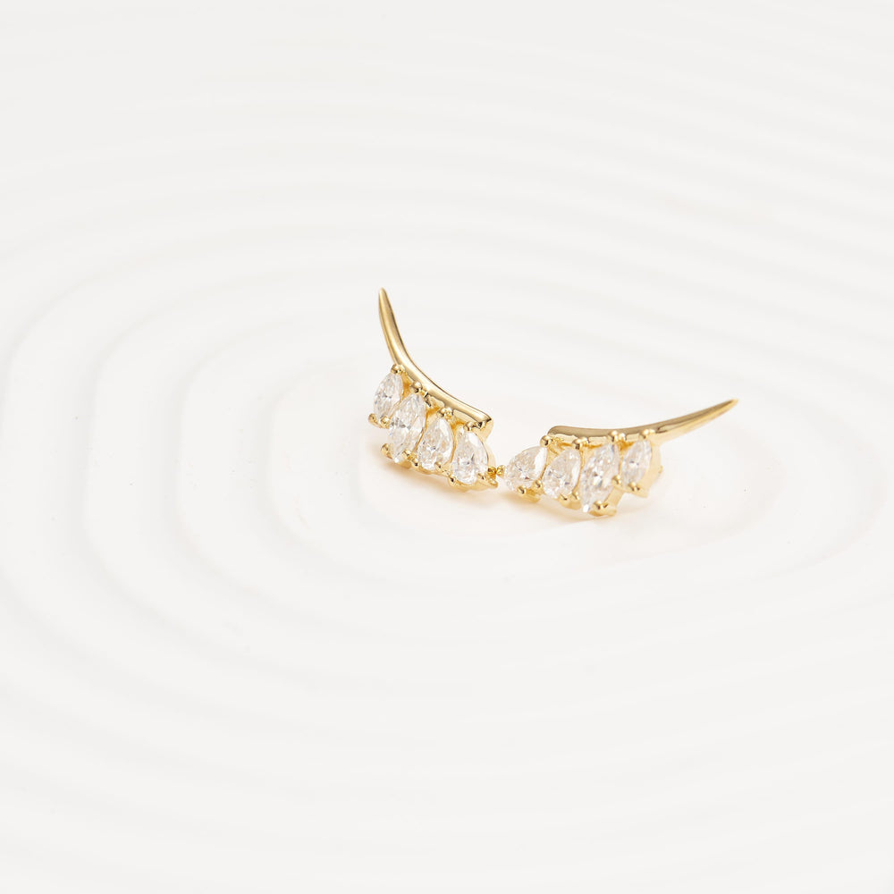 detail close-up of 14K solid gold lab diamond climber earring threadless design nickel-free