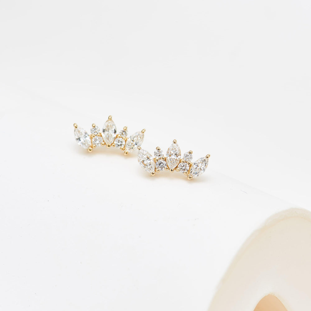 side angle of 14K solid gold marquise-cut lab diamond for cartilage piercing flat back stud earring 20g nickel-free