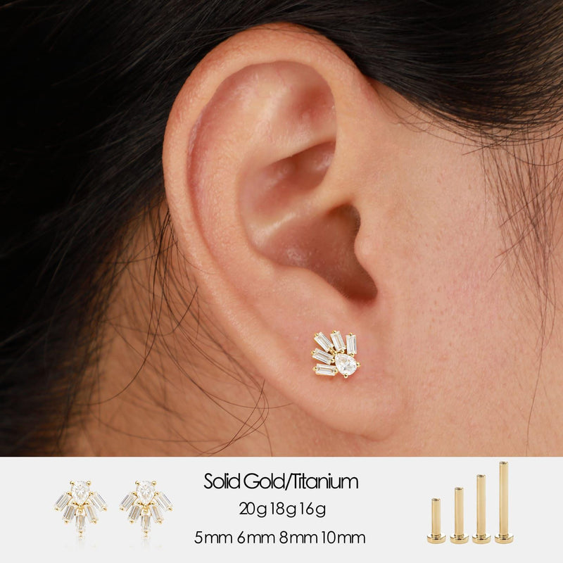 Lab-Grown Diamond Threadless Cartilage Earring 14K Solid Gold Flat Back