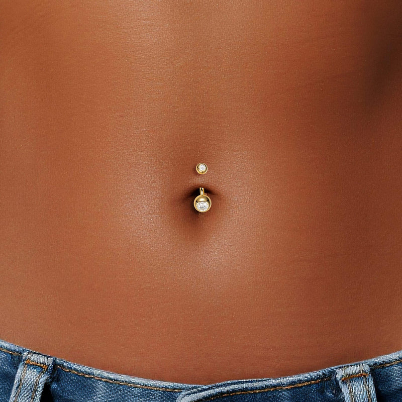 14G 14K Solid Gold Round Lab Diamond Bubble Belly Button Jewelry