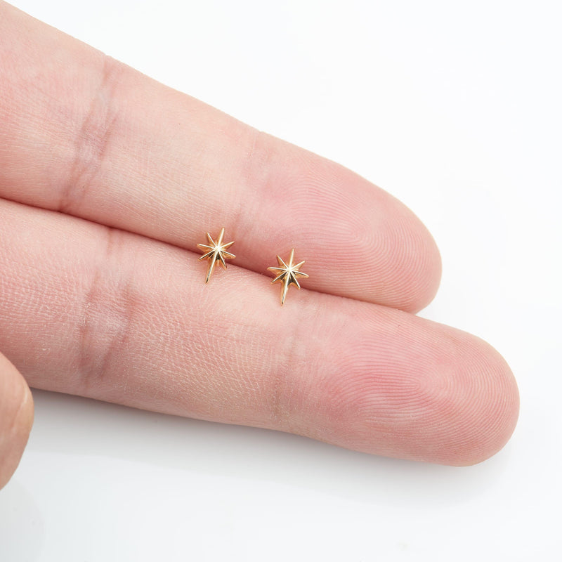 14K Solid Gold Star Threadless Cartilage Flat Back Stud Earring