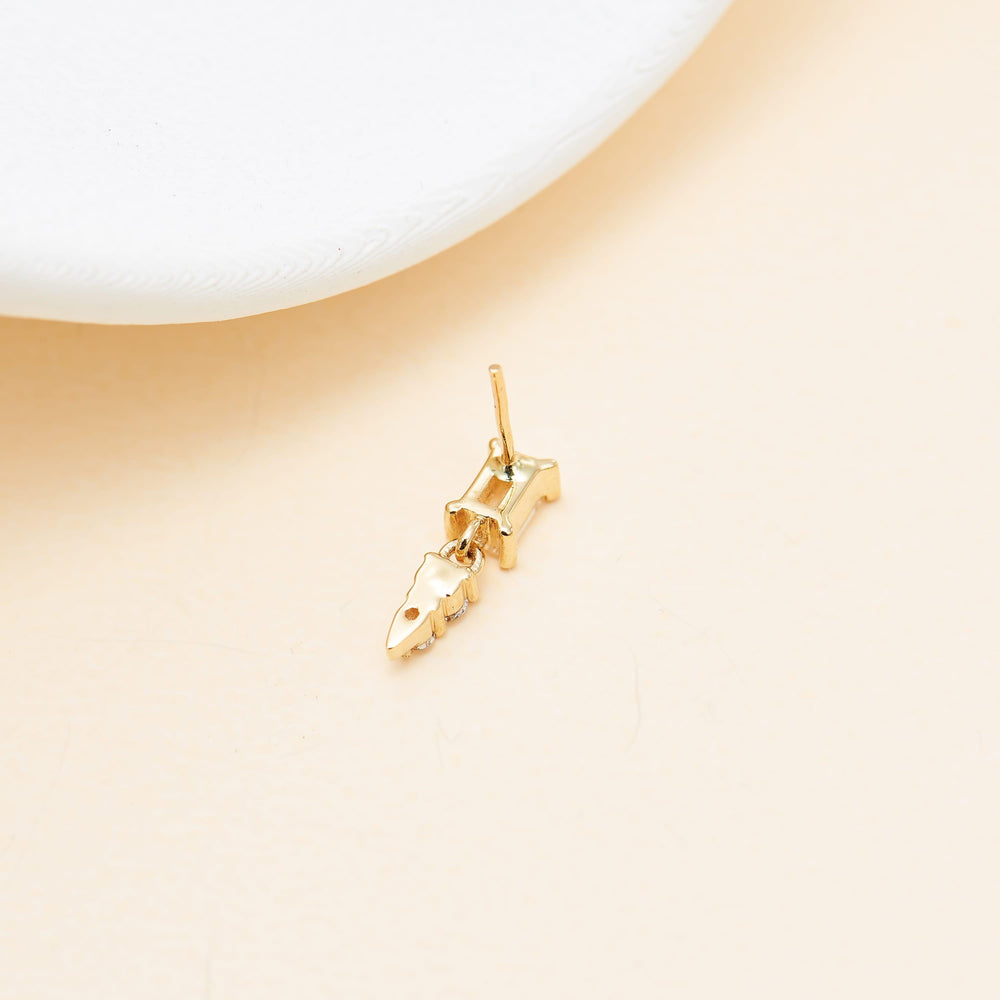additional perspective of 14K solid gold baguette-cut lab diamond dangle earring 20g nickel-free