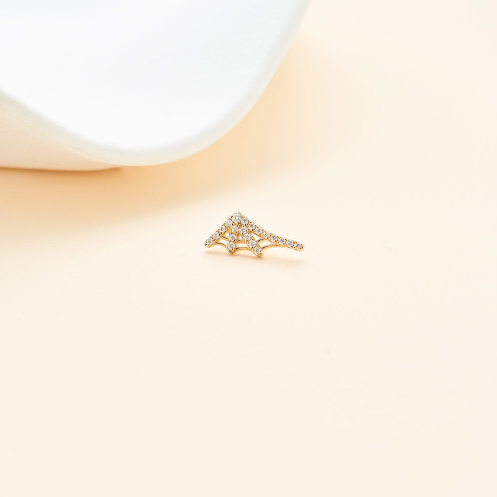 additional perspective of 14K solid gold lab diamond spider web design flat back stud earring nickel-free