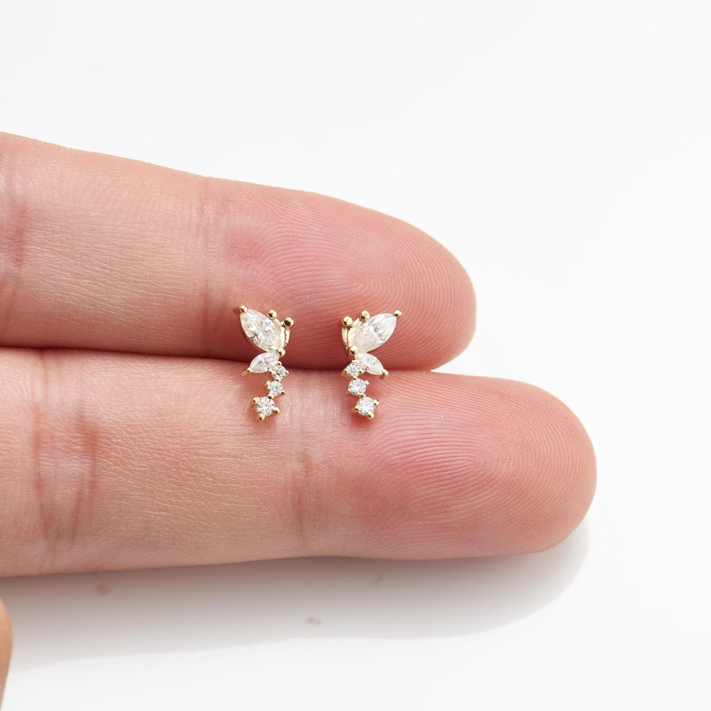 alternate view of 14K solid gold lab diamond butterfly for cartilage piercing flat back stud earring threadless design nic...
