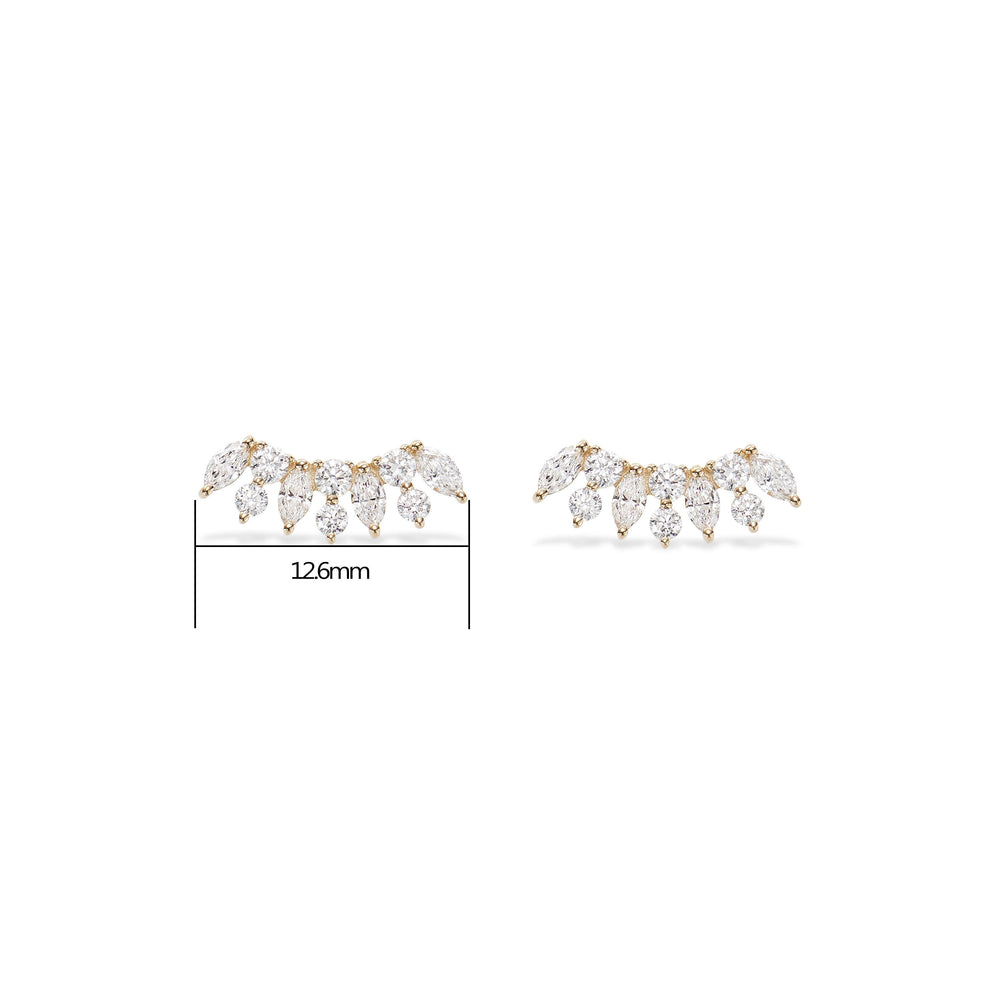 worn on model - 14K solid gold lab diamond fan-shaped for helix conch cartilage piercing flat back stud earring threadless...