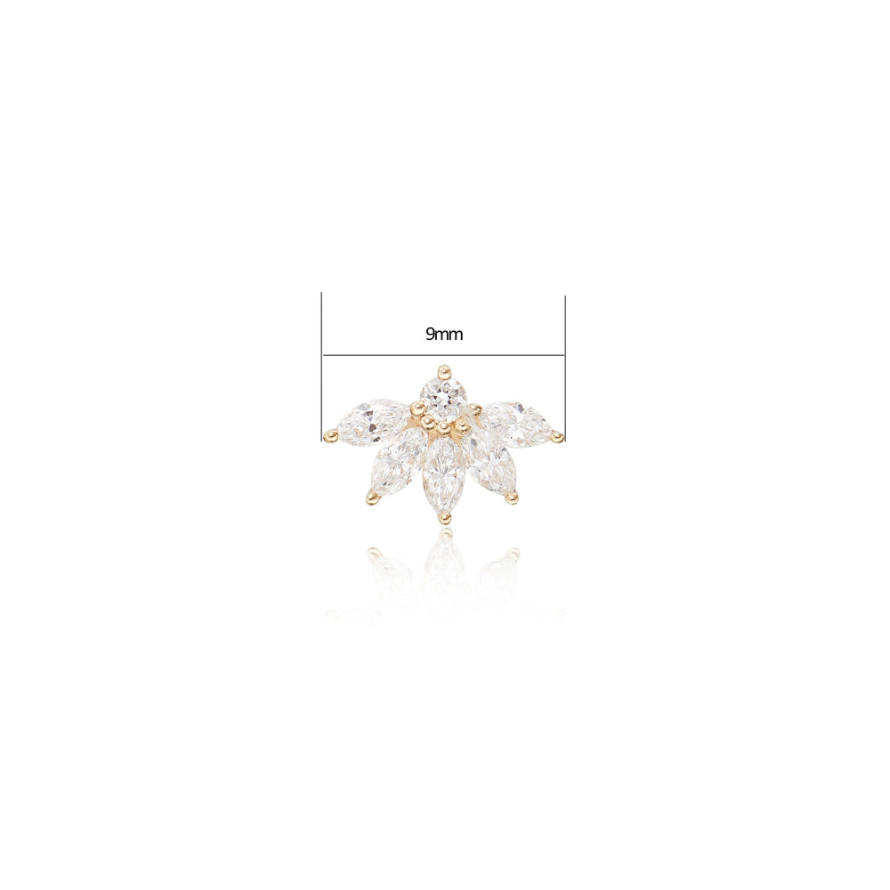 back view of 14K solid gold lab diamond flat back stud earring threadless design 20g nickel-free
