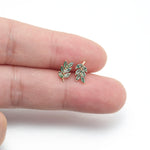 14K Solid Gold Marquise Moss Agate Leaf Cartilage Flat Back Stud Earring