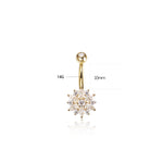 14K Solid Gold Marquise Lab Diamond Flower Barbell Belly Button Jewelry 14G