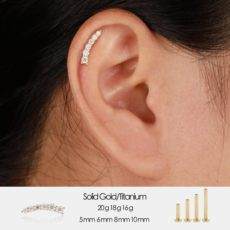 14K Solid Gold Lab Diamond Ear Climbing Earring: Threadless Flat Back Stud