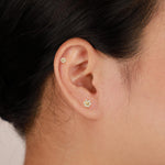 14K Solid Gold Floral Lab Diamond Threadless Cartilage Flat Back Stud Earring