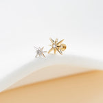 14K Solid Gold Lab Diamond Star Cartilage Threadless Flat Back Earring