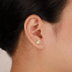 14K Solid Gold Lab Diamond Flower Push Pin Stud Earring