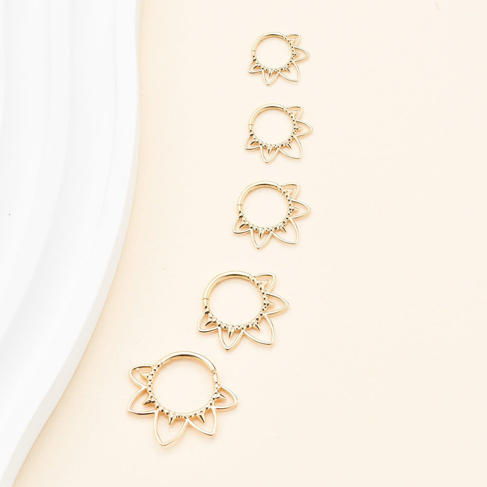detail close-up of 14K solid gold for daith septum piercing clicker hoop earring nickel-free