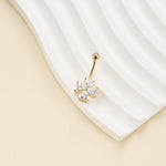 14K Solid Gold Heart Lab Diamond Floral Barbell Belly Button Jewelry 14G