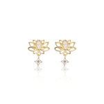 14K Solid Gold Lab Diamond Flower Cartilage Flat Back Earring: Threadless Push Pin Stud