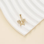 14K Gold Butterfly Belly Ring, Lab Diamond Navel Jewelry, 14G