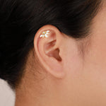 14K Gold Lab Diamond Lotus Cartilage Earring: Threadless Flat Back Stud