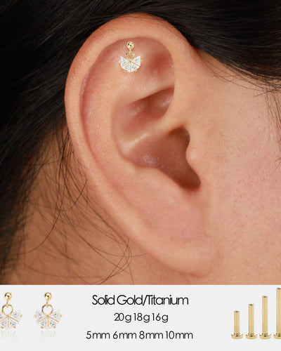 14K Solid Gold Fan Dangle Cartilage Flat Back Earring