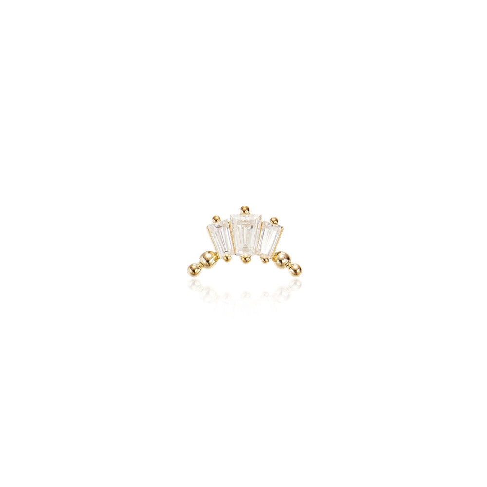 side angle of 14K solid gold baguette-cut lab diamond for cartilage piercing flat back stud earring nickel-free