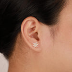 14K Solid Gold Lab Diamond Snowflake Earlobes Flat Back Stud Earring