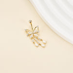 14G 14K Solid Gold Pear Lab Diamond Butterfly Dangle Belly Button Jewelry
