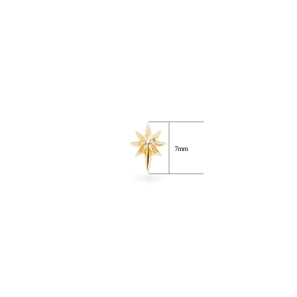 back view of 14K solid gold star-shaped for cartilage piercing flat back stud earring threadless design nickel-free