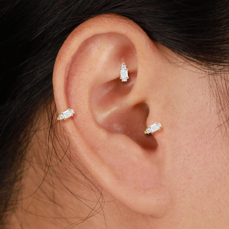 14K Solid Gold Princess Lab Diamond Clicker Hoops Helix Rook Helix Tragus Ring