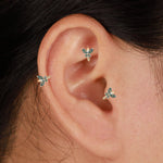14K Solid Gold Marquise Moss Agate Butterfly Clicker Hoop  Conch Rook Helix Tragus Ring