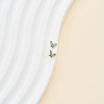14K Solid Gold Marquise Moss Agate Butterfly Threadless Flat Back Earring