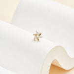 14K Solid Gold Lab Diamond Pinwheel Push Back Cartilage Flat Back Earring