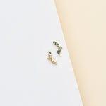14K Solid Gold Marquise Moss Agate Stud Earring Threadless Flat Back Stud