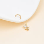 14K Gold Star & Moon Lab Diamond Cartilage Stud Earring Threadless Push Pin